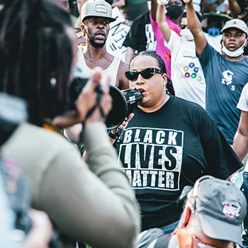 a crowd of Black Lives Matters protestors